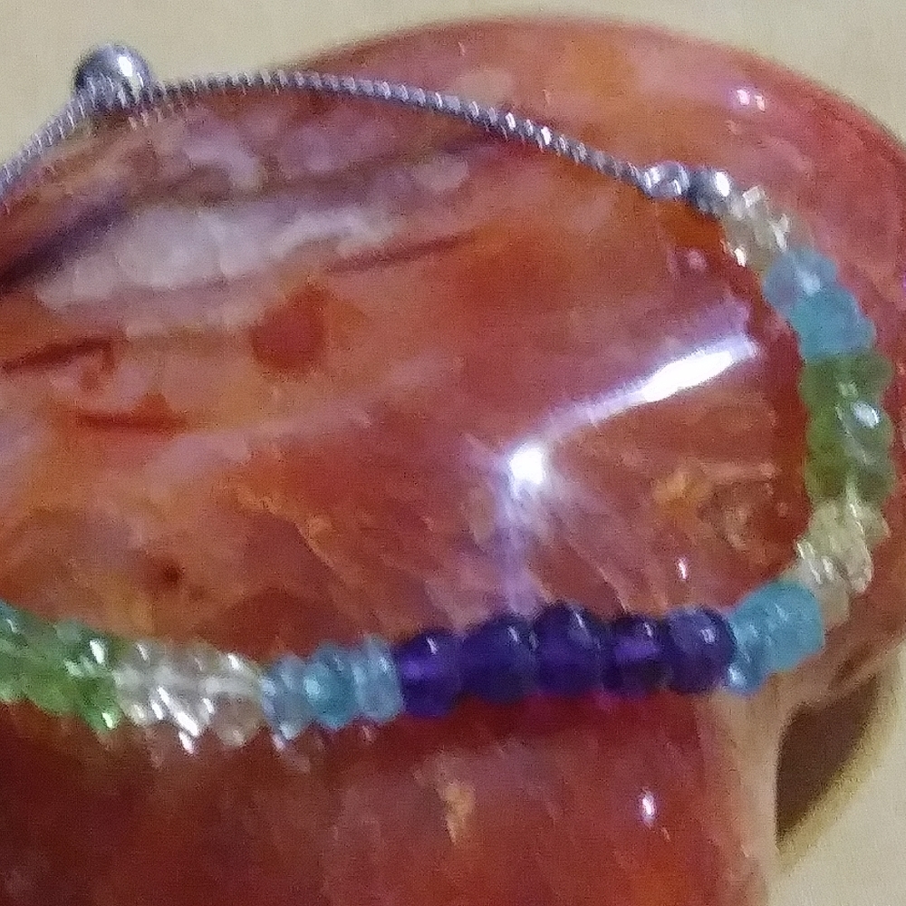 BRILLIANT COLORS IN MULTI GEMSTONE STERLING, ADJUSTABLE BRACELET.  6"- 8" LONG.